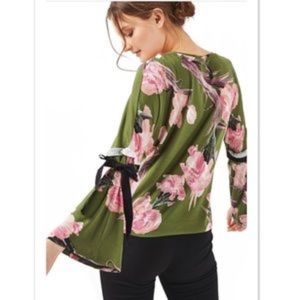 Topshop Crew Neck Green Floral Long Sleeve, 2, NWT